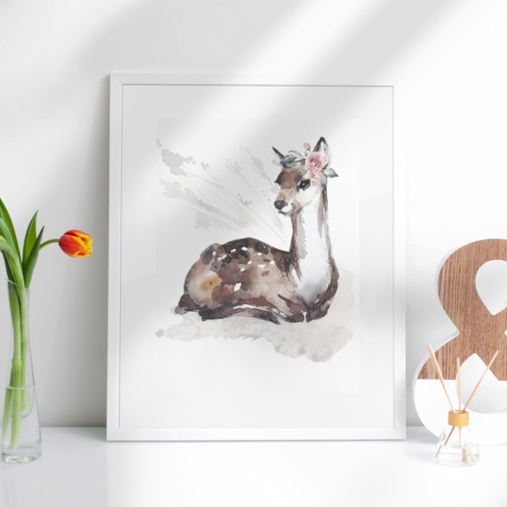 Watercolor Deer Portrait Wall Art Illustration Print Poster Unframed - Picture 3 of 11